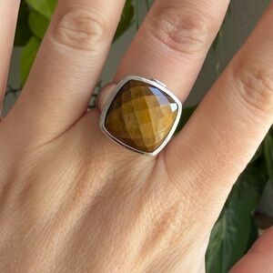 Elle Tiger Eye Faceted Square Ruby Decoration 925 Silver Vintage Ring Size 6-6.3